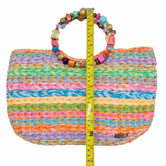 Cappelli Rainbow Jeweled Woven Handbag With Beaded Double Handle - Picture 6 of 14